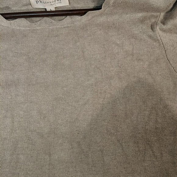 Philosophy Mauve Light Brown Scallop Hem Women's L Knit Sweater Top 3/4 Sleeve - Picture 11 of 11